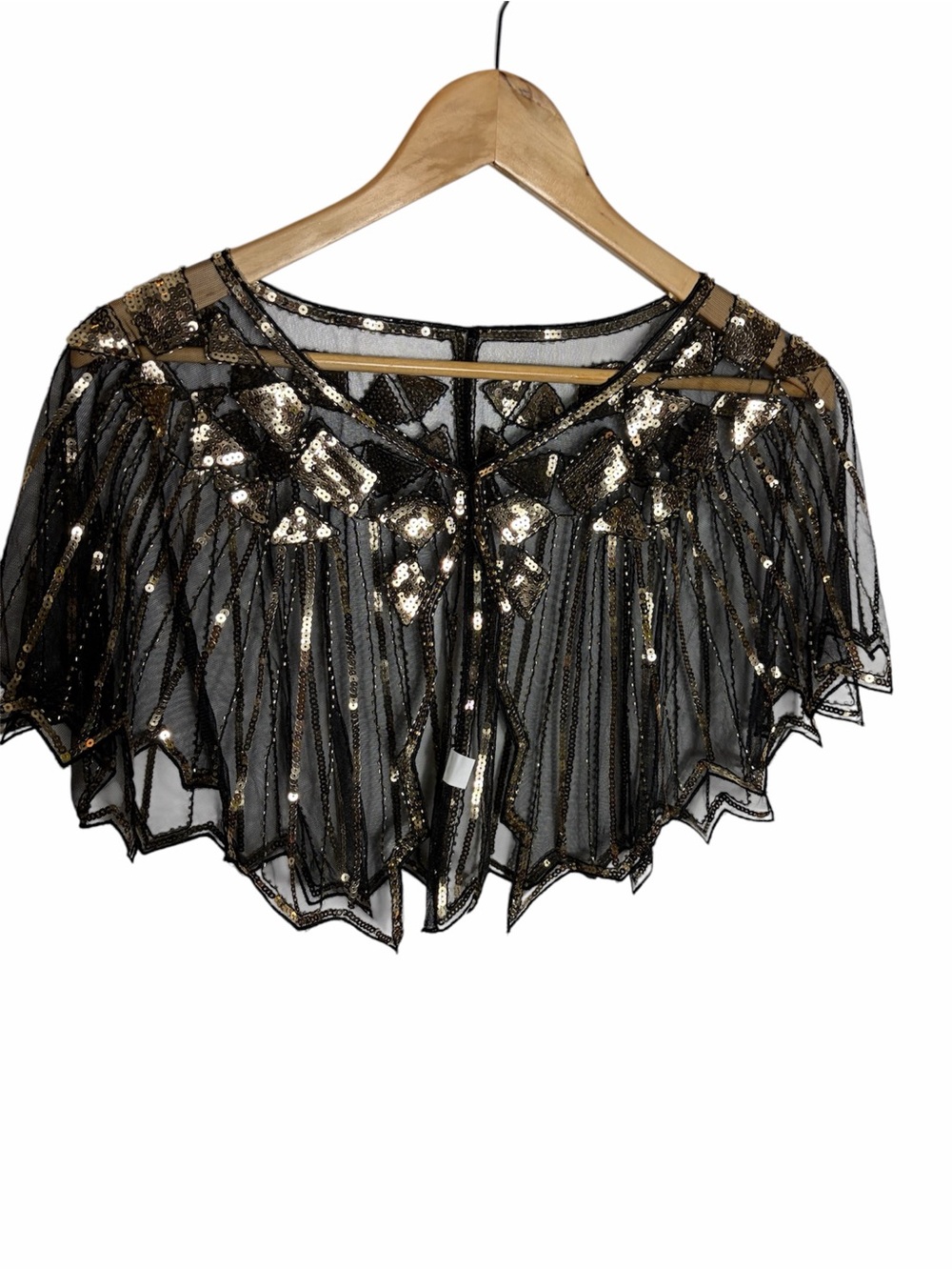 Retro style gold on black mesh sequins capelet evening wrap collar one size